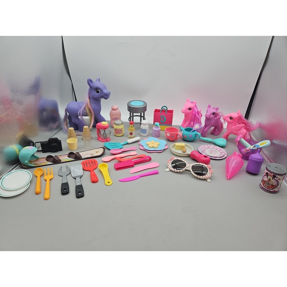 Kids Pretend Play Food, Dishes, Ponies &‎ Accessories Toys Lot Of 53